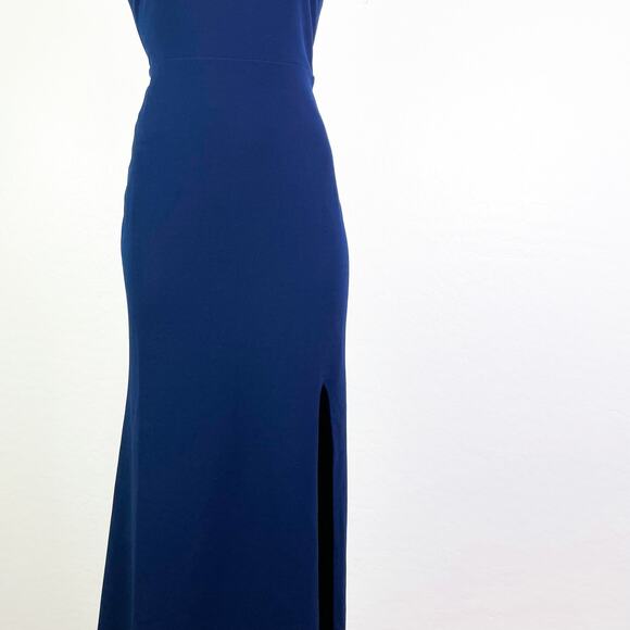 WAYF The Mina Ruffle Strap Sleeveless V-Neck Side Slit Gown Blue size S NWOT - Picture 6 of 11